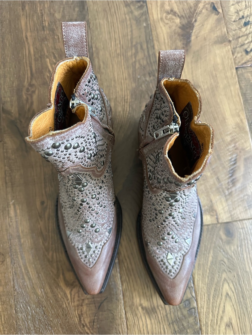 Old Gringo Ariel Dion Studded Western Ankle Boots Brown Leather Size 7 - Picture 7 of 14